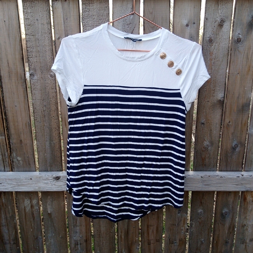 Navy and White Striped Women's Top